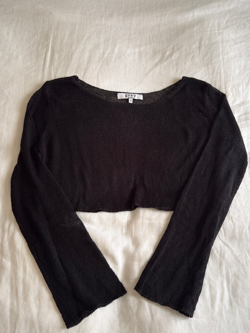 Grey Bandit Black Long-Sleeve Cropped Knit Top Sz S